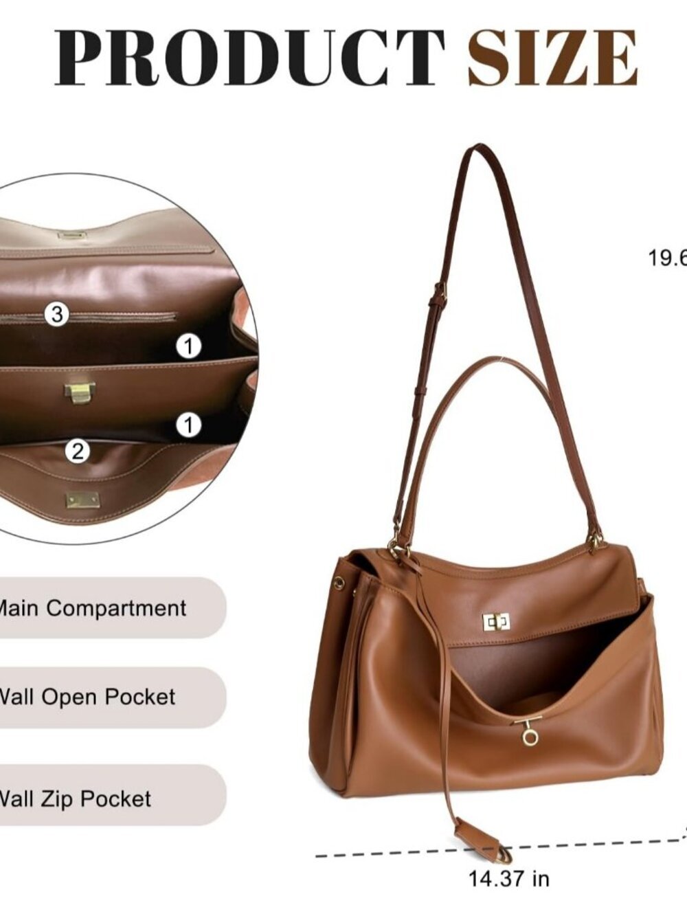 Women's Leather-Brown Soft Cowhide Shoulder Satchel Purse Stylish Hand bags - Picture 6 of 6